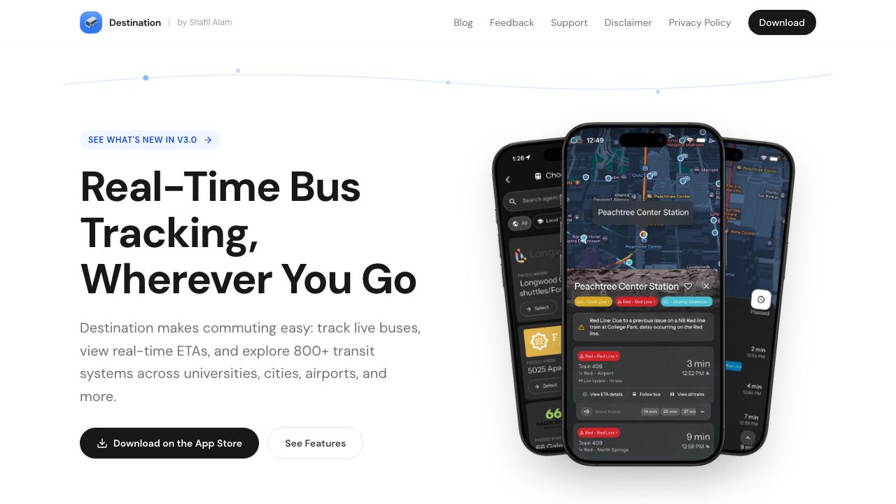 Destination App website screenshot