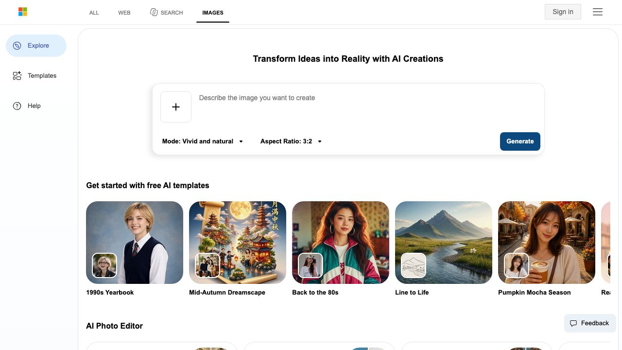 Bing Image Creator 网站截图