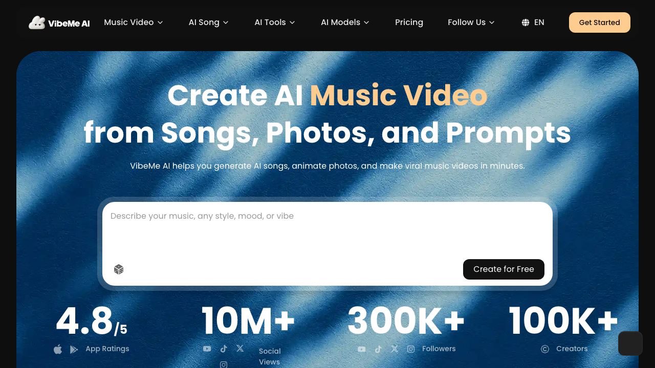 VibeMeAI 网站截图