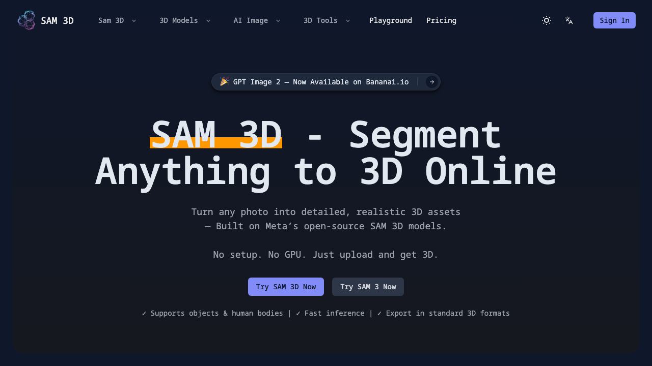 SAM 3D – Image to 3D Online 网站截图