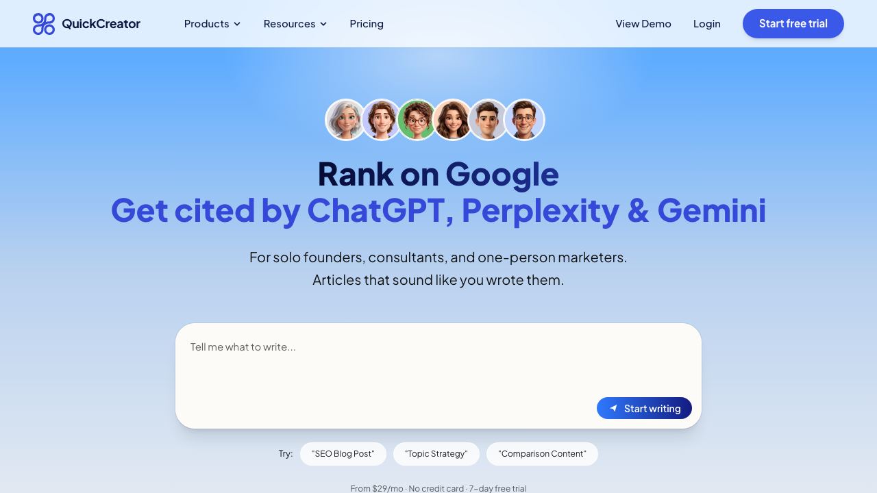 Quick Creator website screenshot