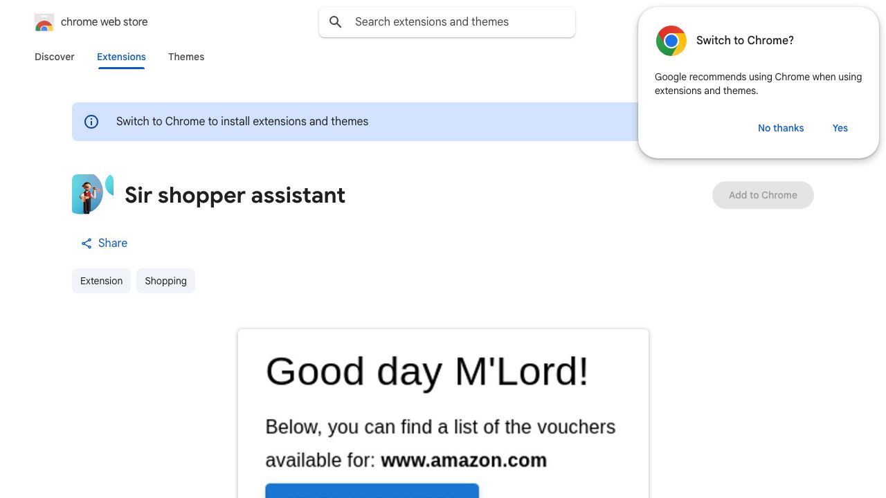 Sir shopper assistant website screenshot