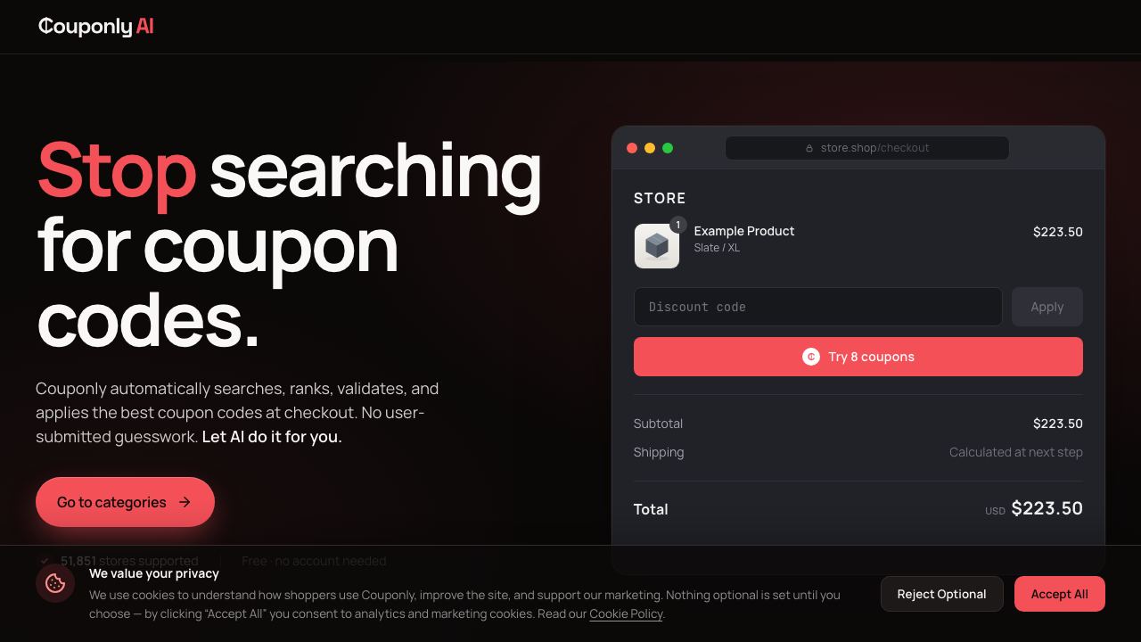 Couponly AI website screenshot