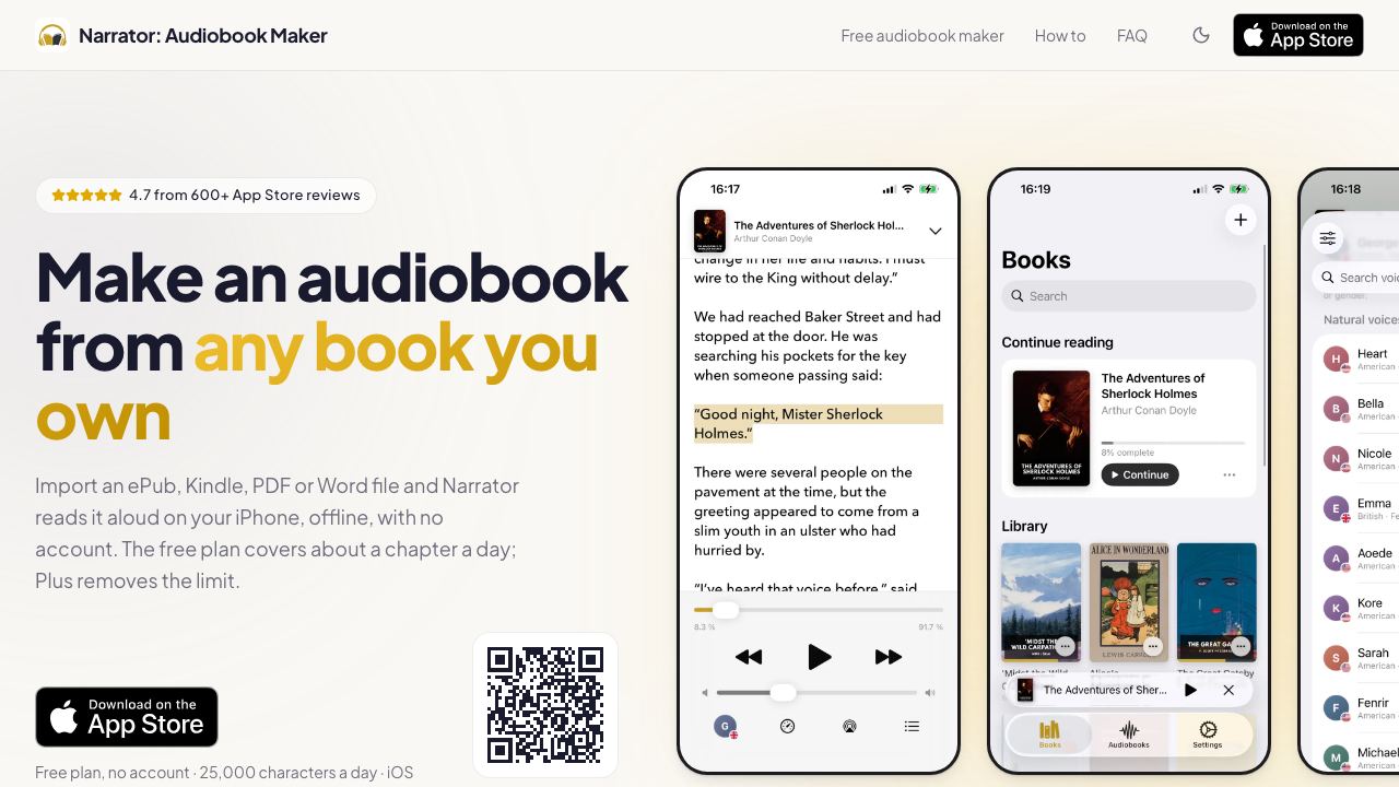 Narrator: Audiobook Maker 网站截图