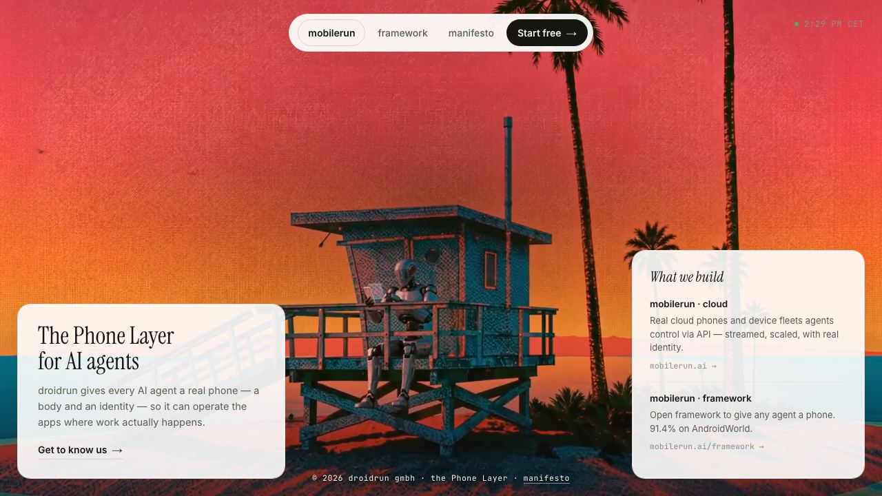 Droidrun website screenshot