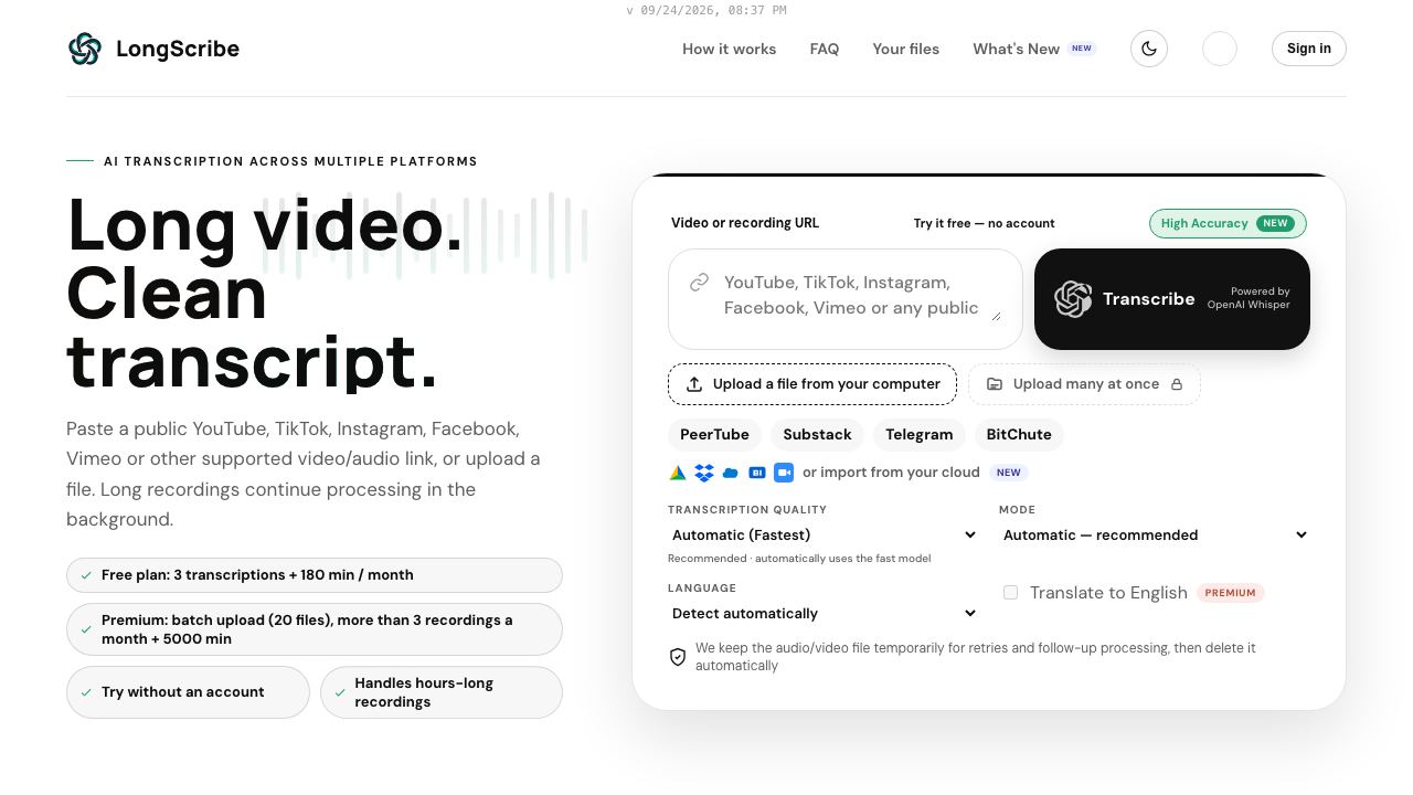 LongScribe website screenshot