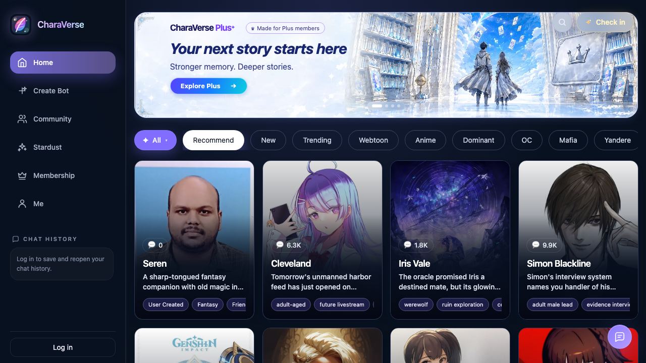 Charaverse AI website screenshot