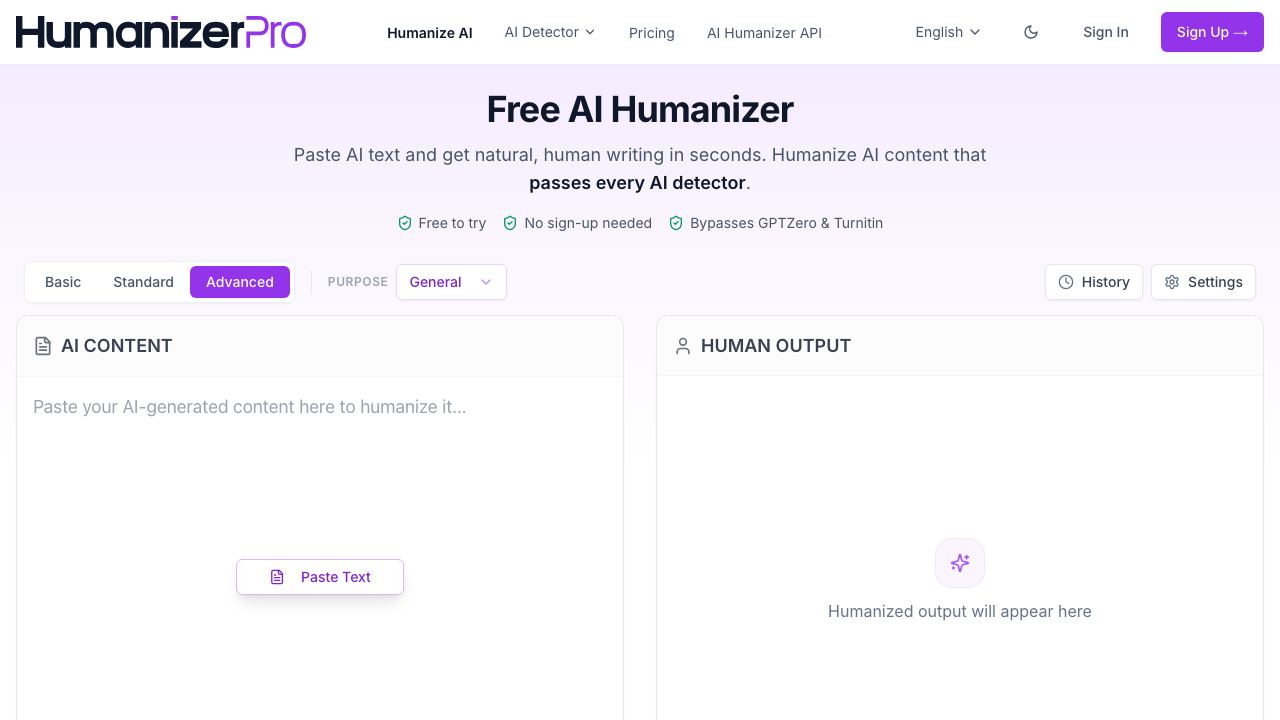 HumanizerPro AI 网站截图