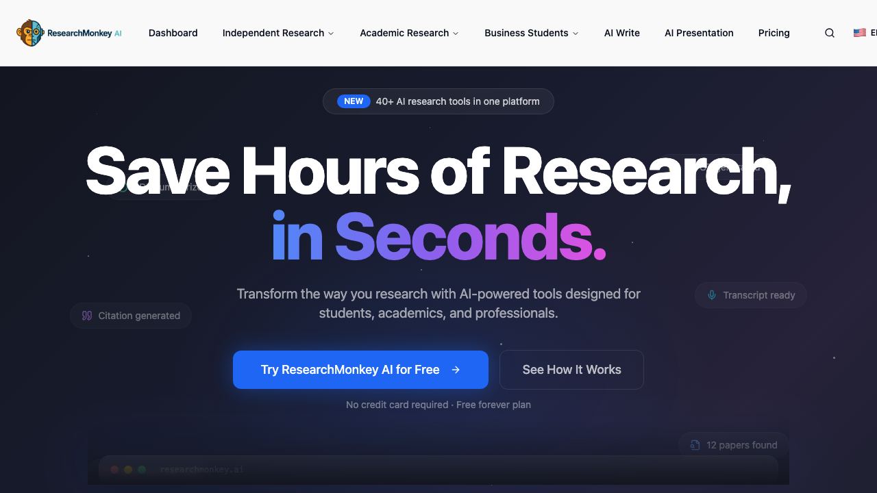 ResearchMonkey AI website screenshot