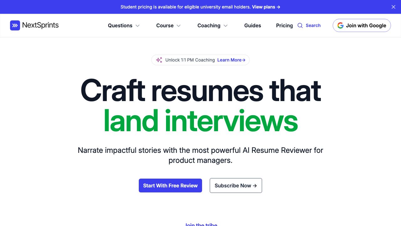 NextSprints Resume Reviewer 网站截图