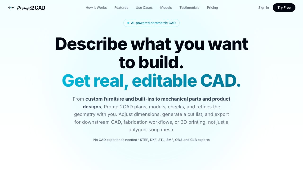 Prompt2CAD website screenshot