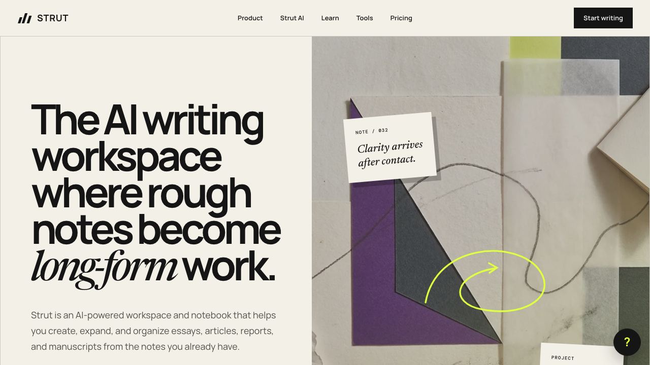 Strut — Organize and write with AI 网站截图
