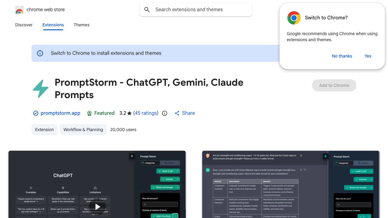 PromptStorm - ChatGPT, Gemini, Claude Prompts 网站截图