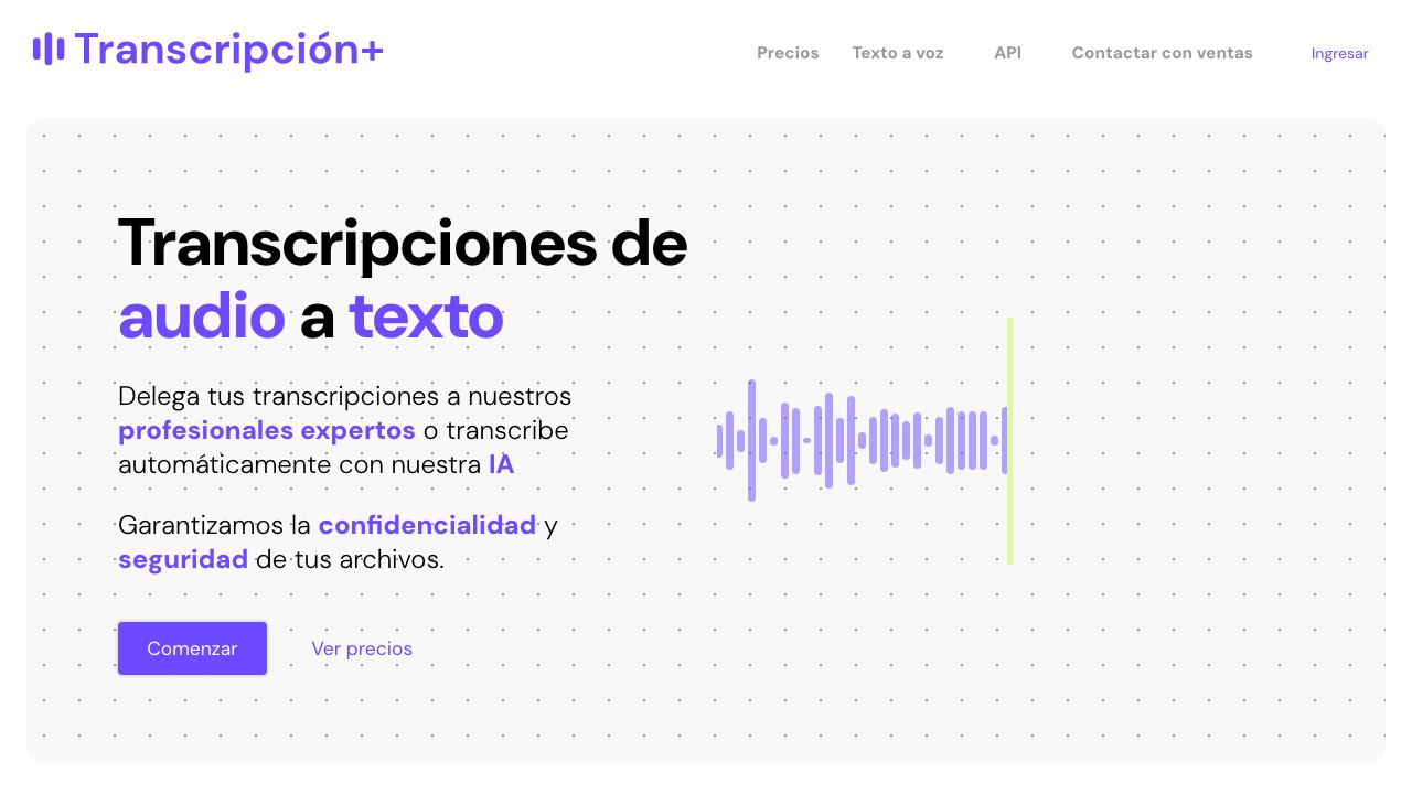 Transcripción+ website screenshot