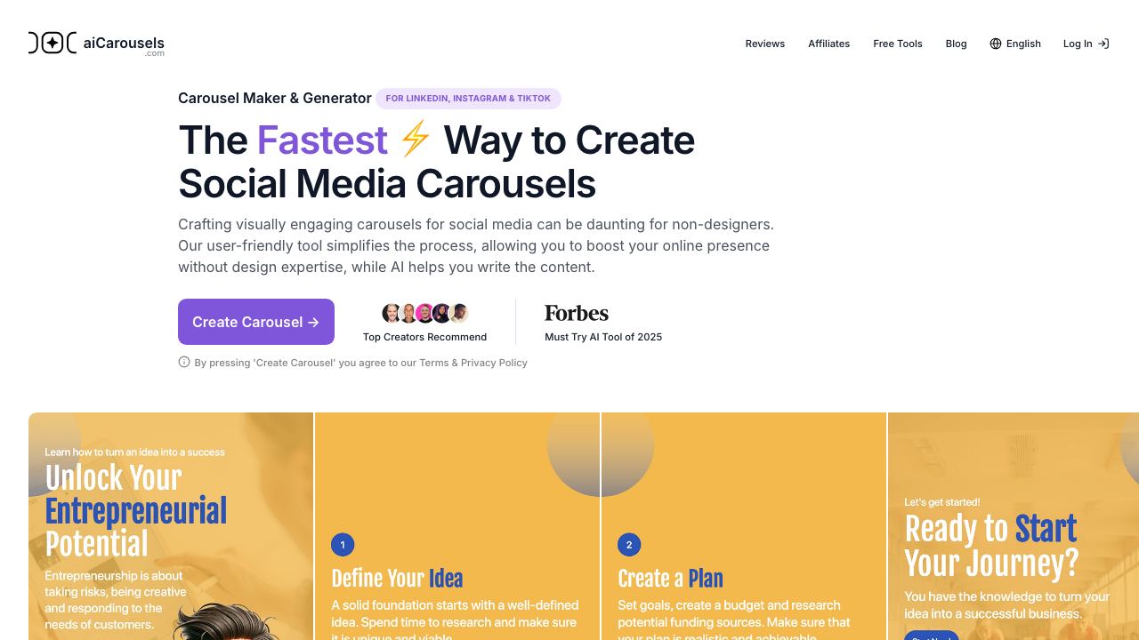 aiCarousels.com website screenshot