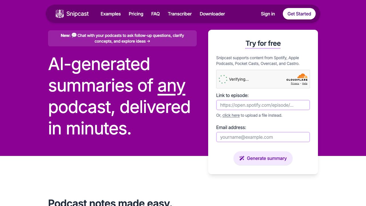 Snipcast 网站截图