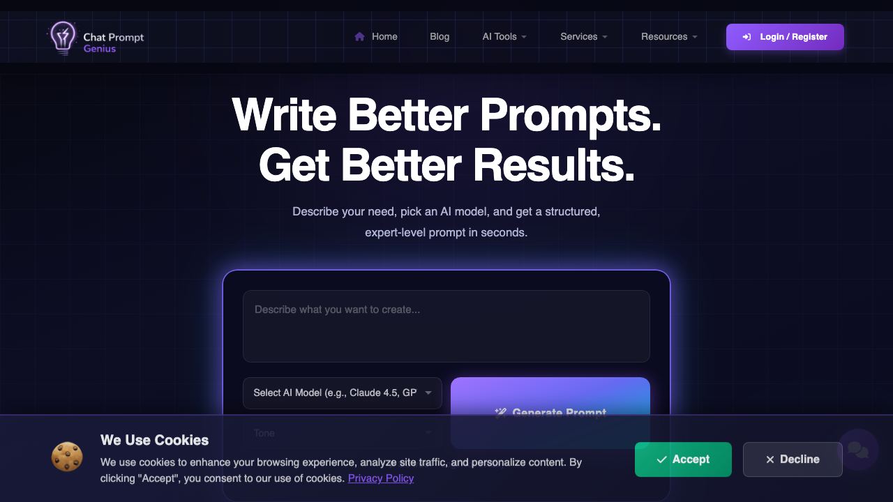 Chat Prompt Genius 网站截图
