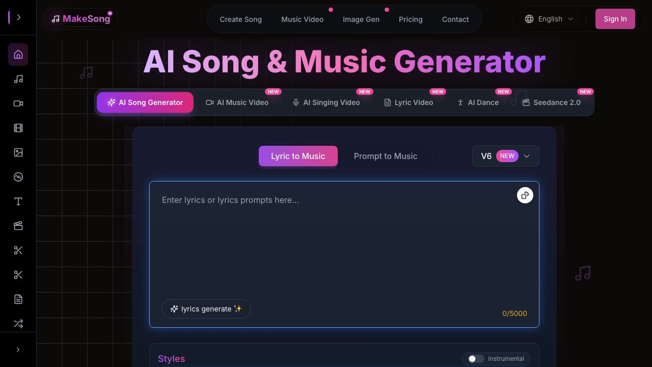Make Song-AI Song Generator 网站截图