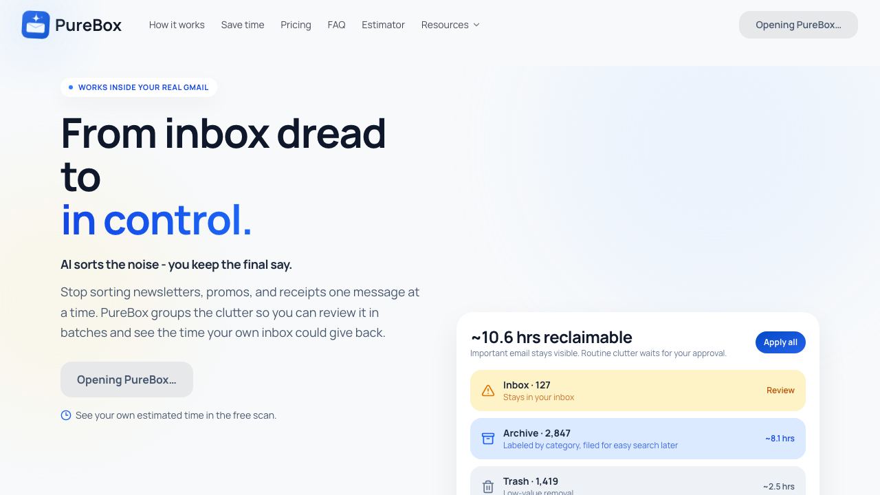 PureBox website screenshot