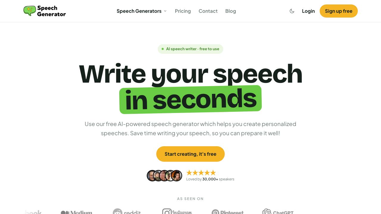 SpeechGeneratorAI website screenshot