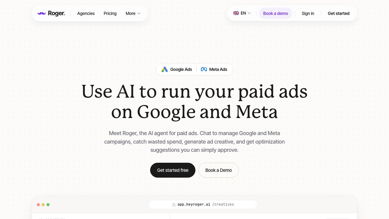 Roger • The Google Ads AI Agent 网站截图