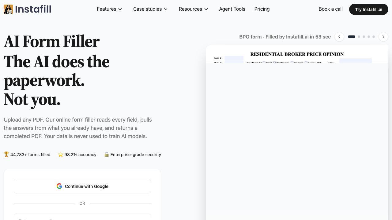 Instafill website screenshot