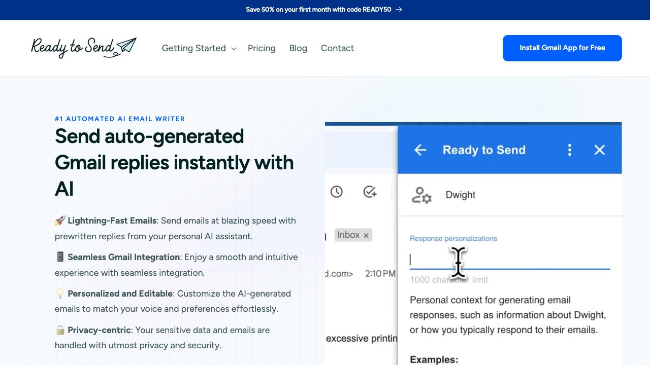 Ready to Send website screenshot