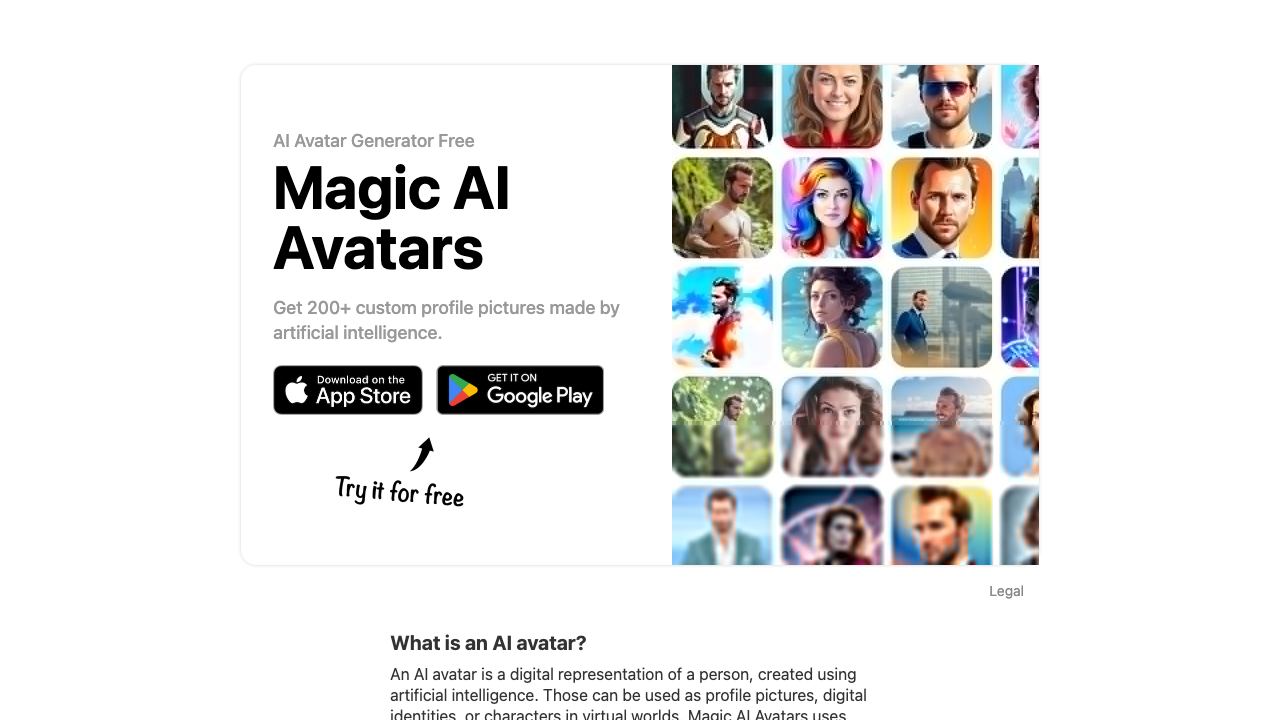 Magic AI Avatars website screenshot