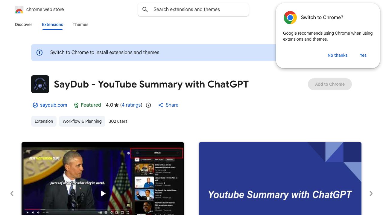 SayDub - YouTube Summary with ChatGPT 网站截图