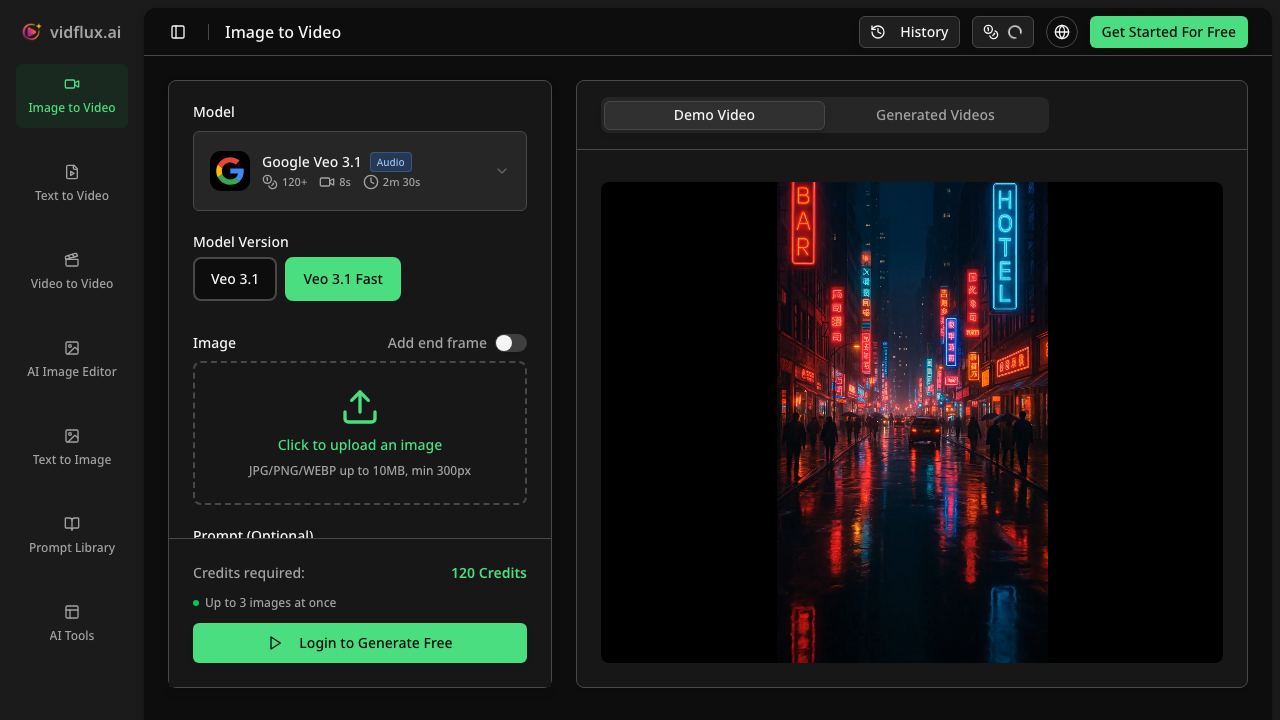 VidFlux - Image to Video AI 网站截图