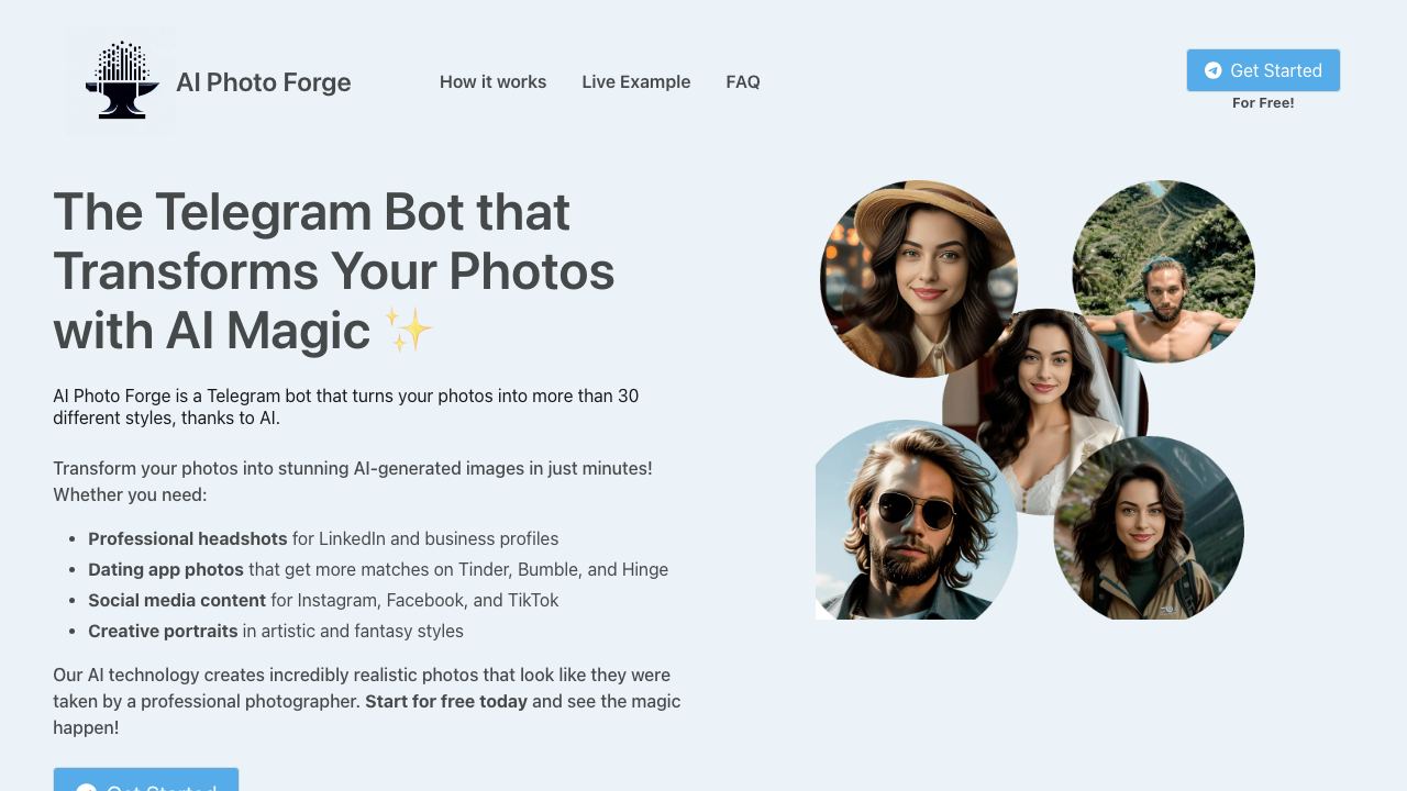 AI Photo Forge website screenshot