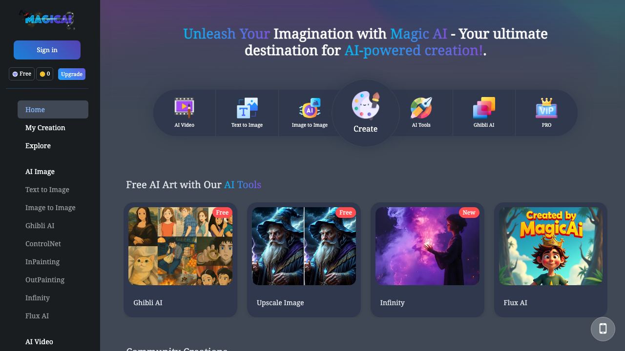 MagicAi website screenshot