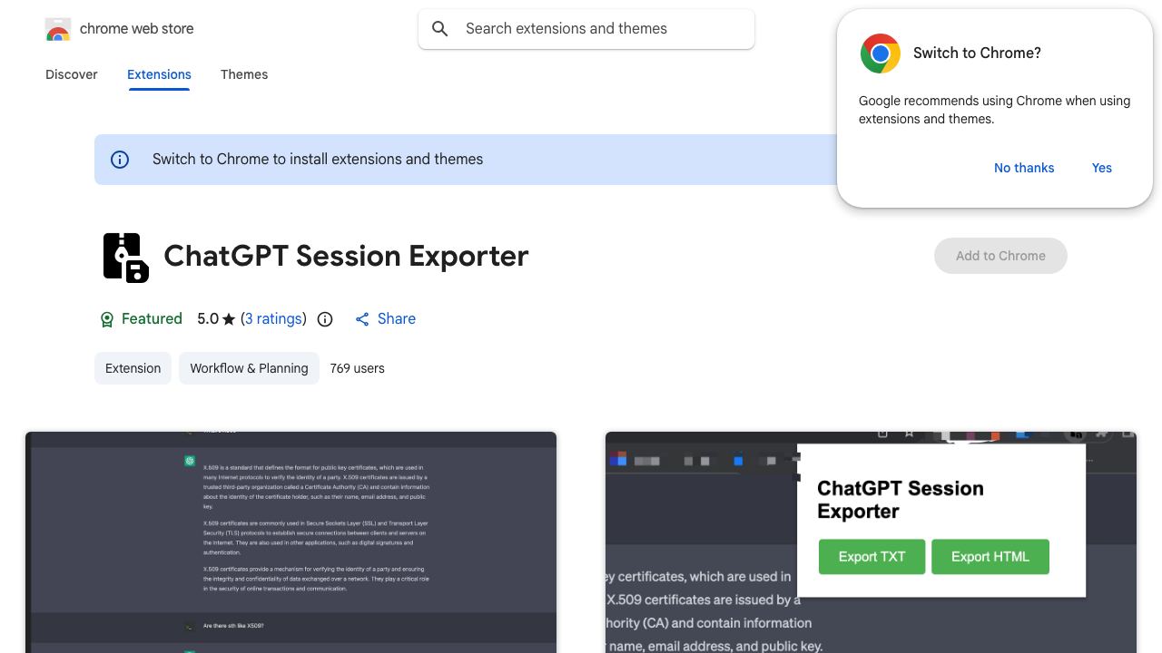 ChatGPT Session Exporter 网站截图