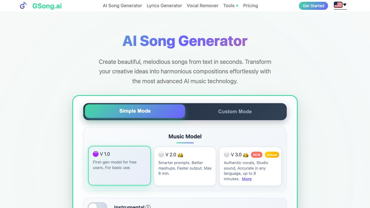 GSong.ai 网站截图