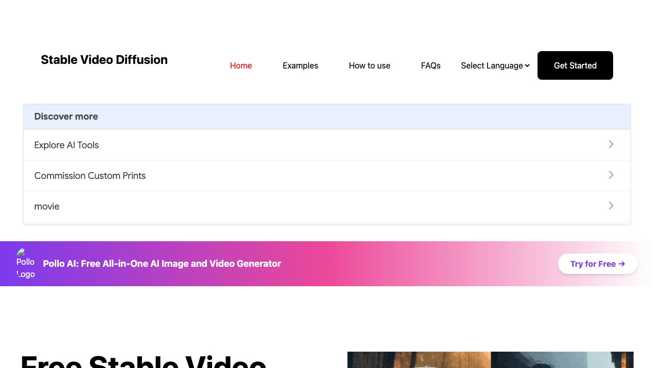 Stable Video Diffusion AI 网站截图