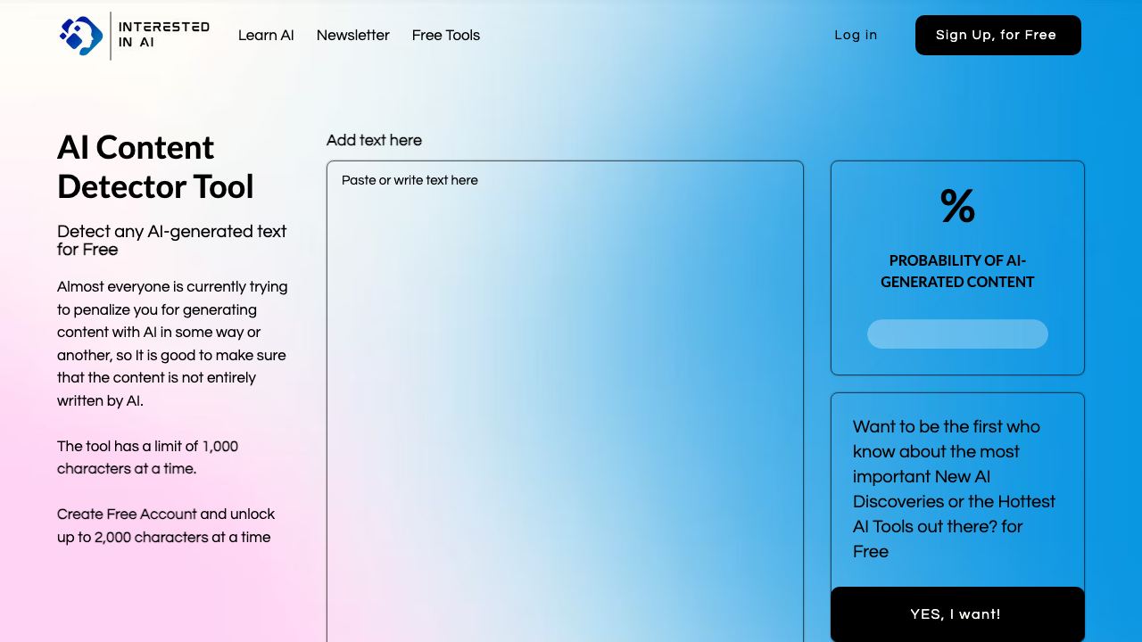 AI Content Detector By Interested In AI 网站截图