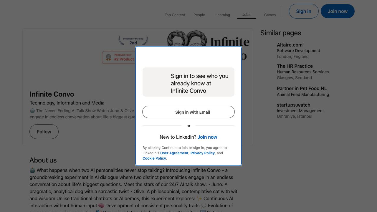 Infinite Convo website screenshot