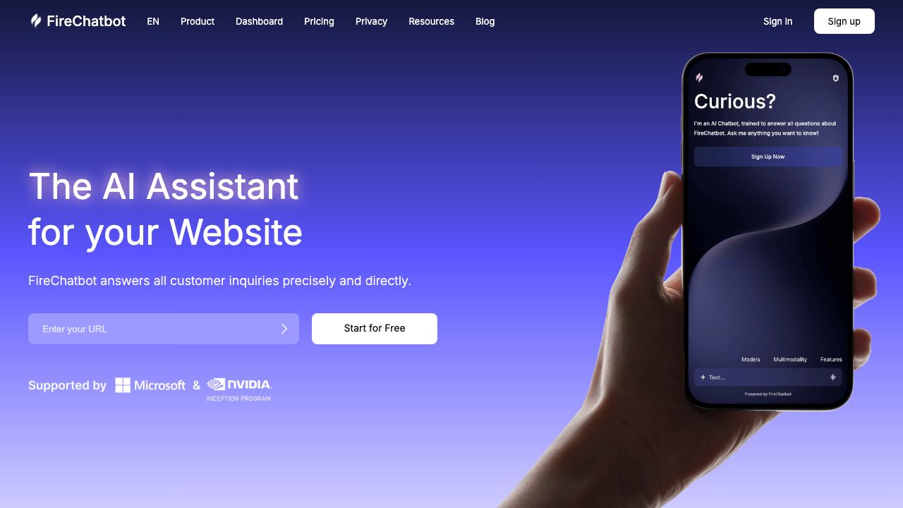 FireChatbot website screenshot