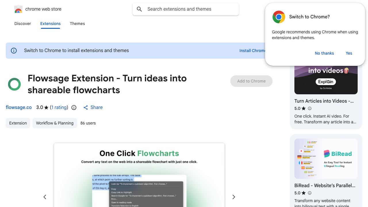 Flowsage Extension - Turn ideas into shareable flowcharts 网站截图