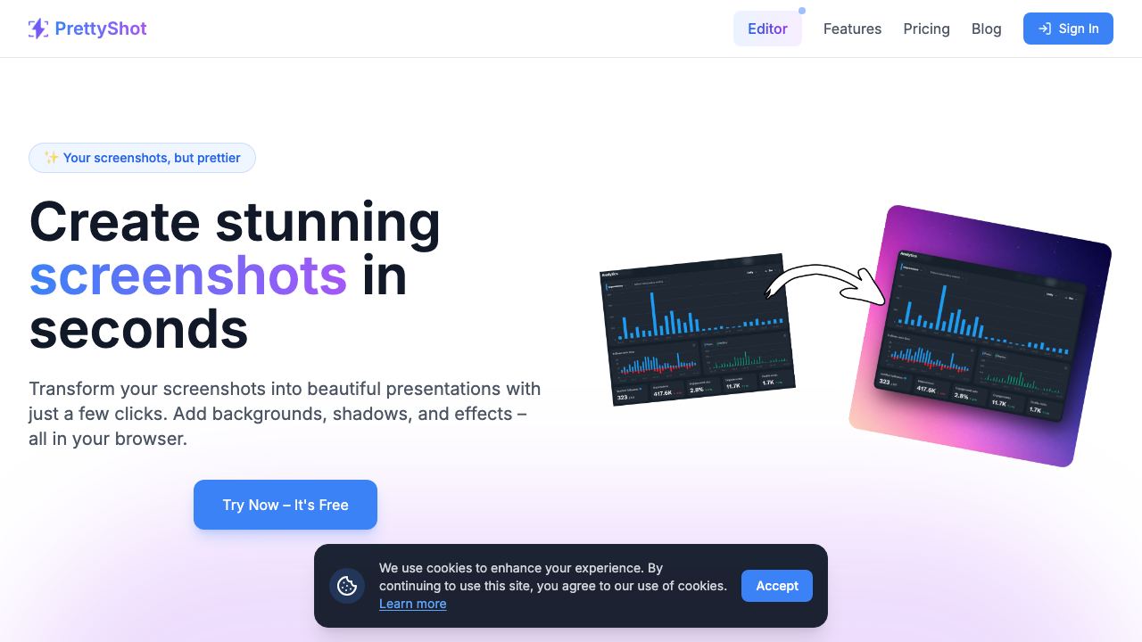 PrettyShot website screenshot