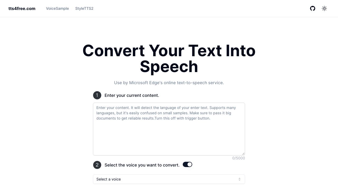 free text Into Speech 网站截图