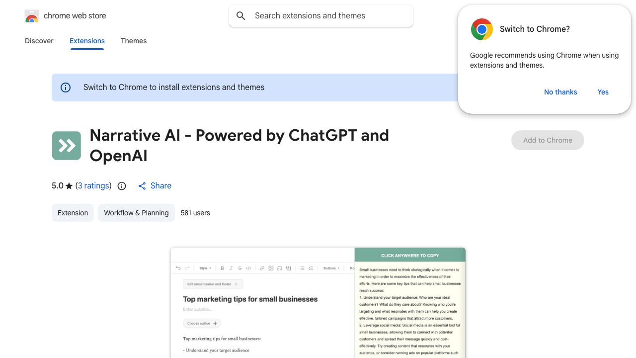 Narrative AI - Powered by ChatGPT and OpenAI 网站截图