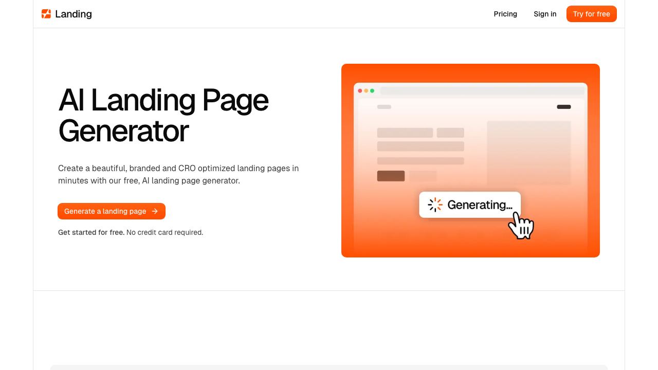 Landing website screenshot