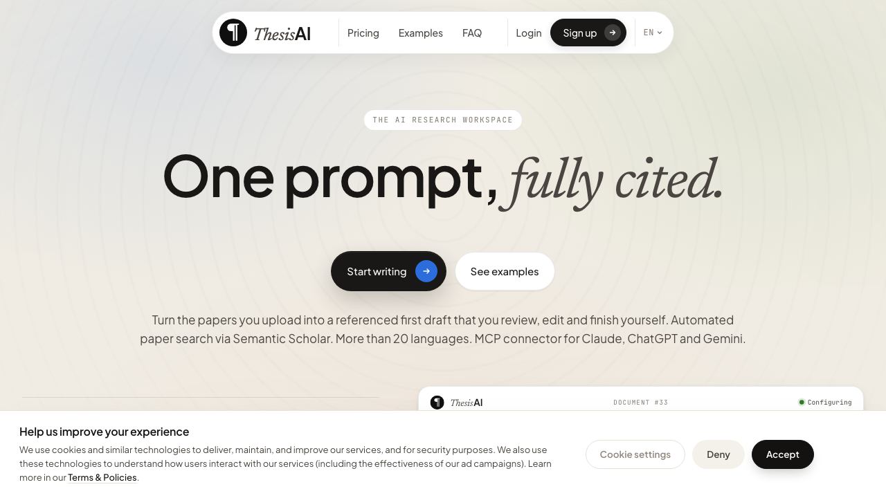 ThesisAI website screenshot