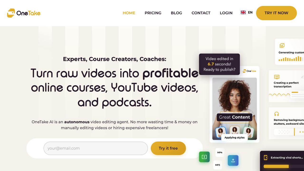 OneTake AI 网站截图