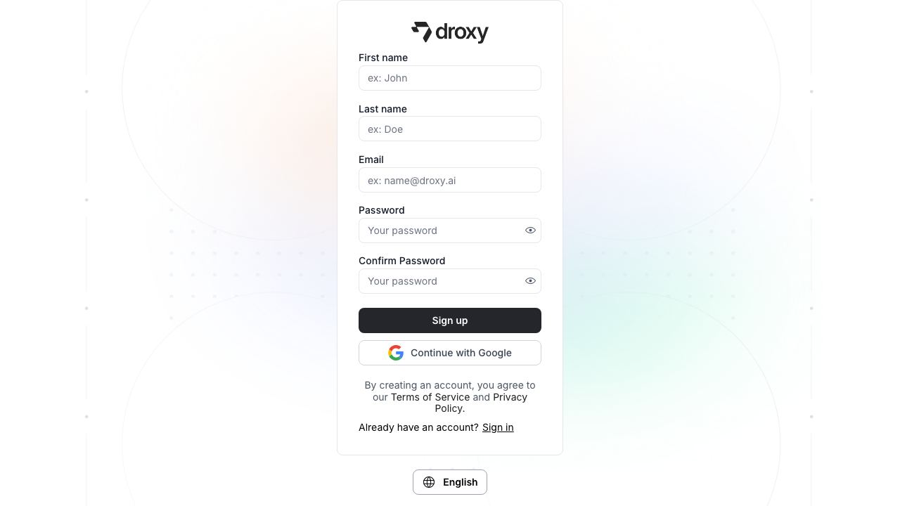 Droxy AI website screenshot