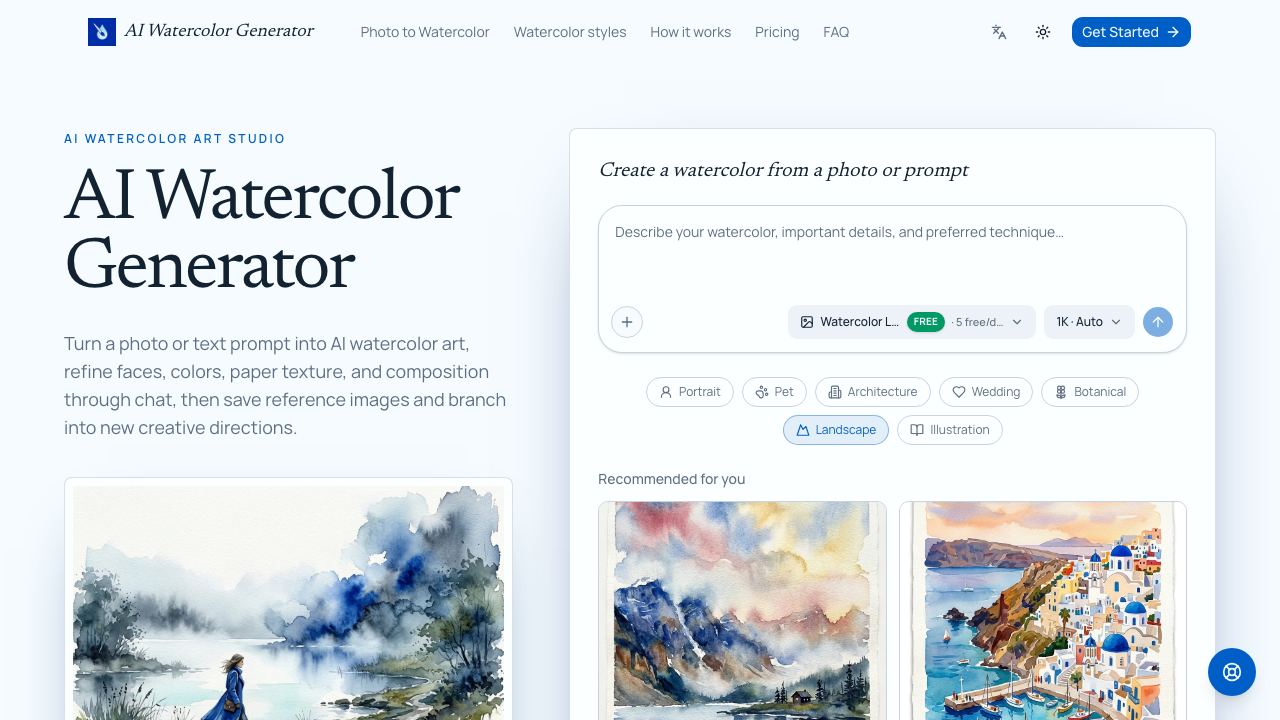 AI Watercolor Generator 网站截图