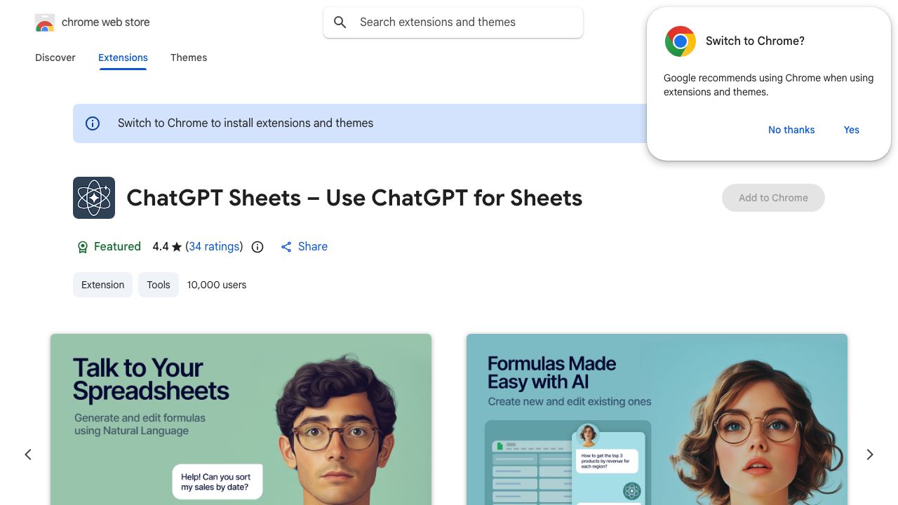ChatGPT Sheets – Use ChatGPT for Sheets website screenshot