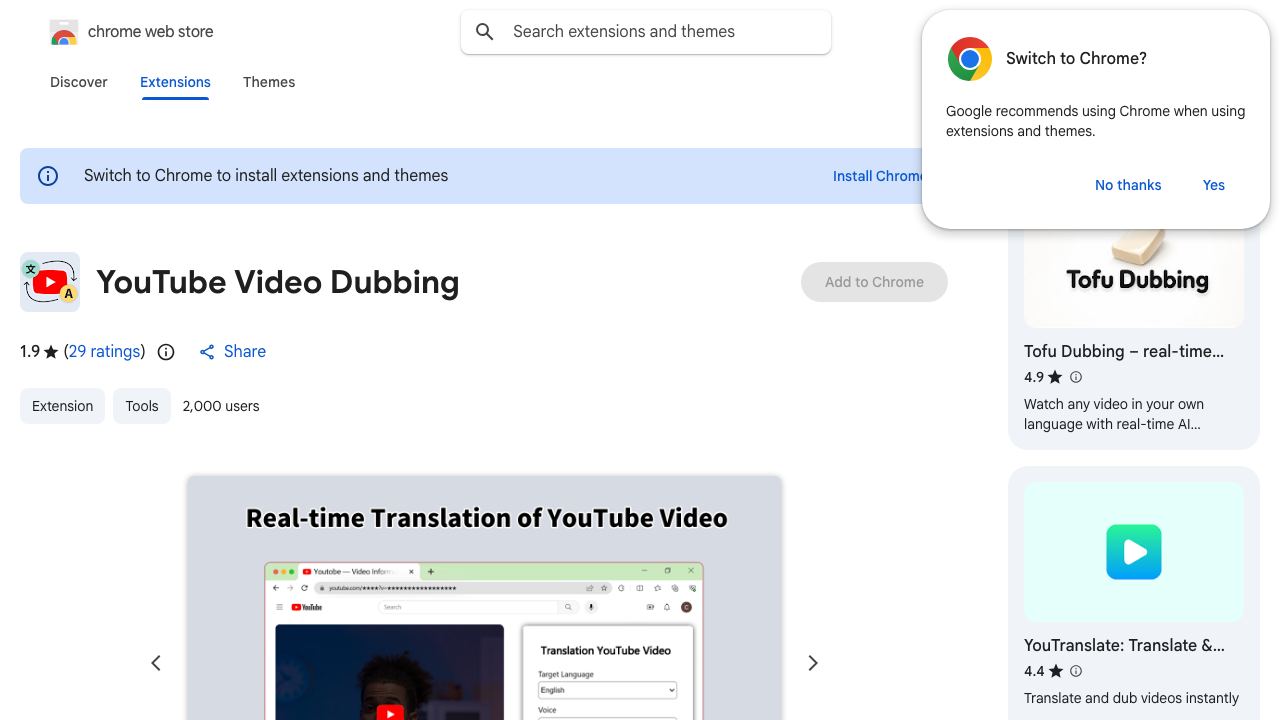 Dubbing and Translation for YouTube 网站截图