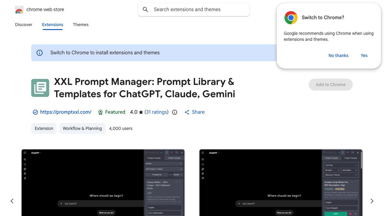 ChatGPT Prompt Manager 网站截图